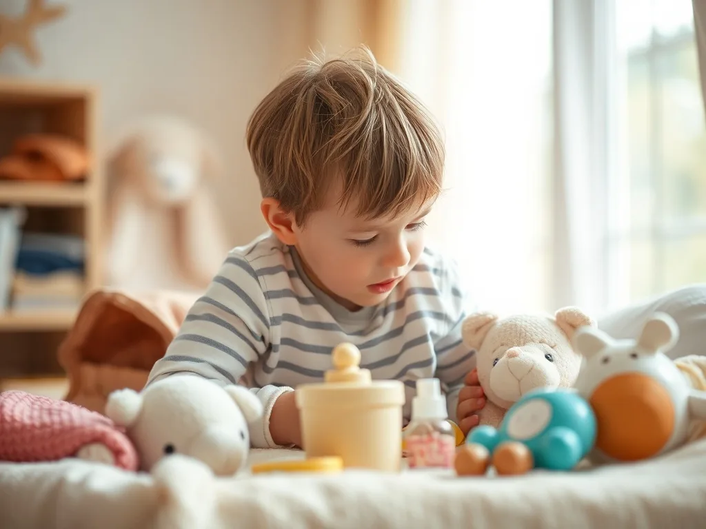 Un planificateur hebdomadaire imprimé posé sur une table en bois, avec un stylo, une tasse de thé et un petit jouet d'enfant en arrière-plan flou