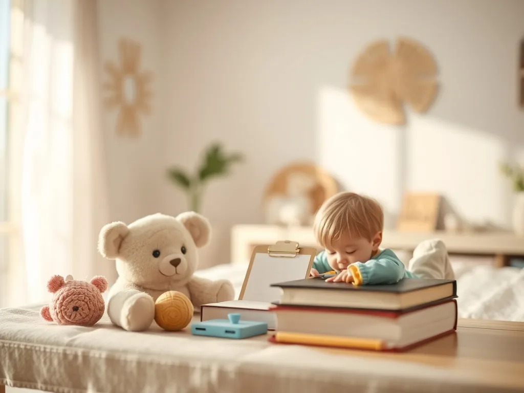 Un clipboard en bois customisé avec une housse en tissu coloré, posé sur les genoux d’un enfant en siège auto, entouré de crayons gras